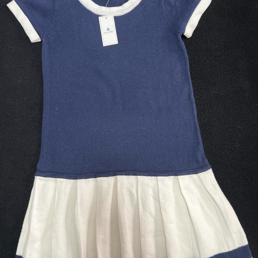GAP Blue and White Fit and Flare Dress with Raglan Sleeves